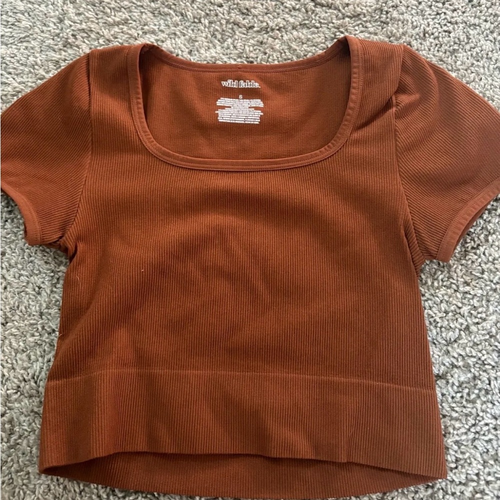 wild fable Ribbed Square Neck Crop Top - Rust